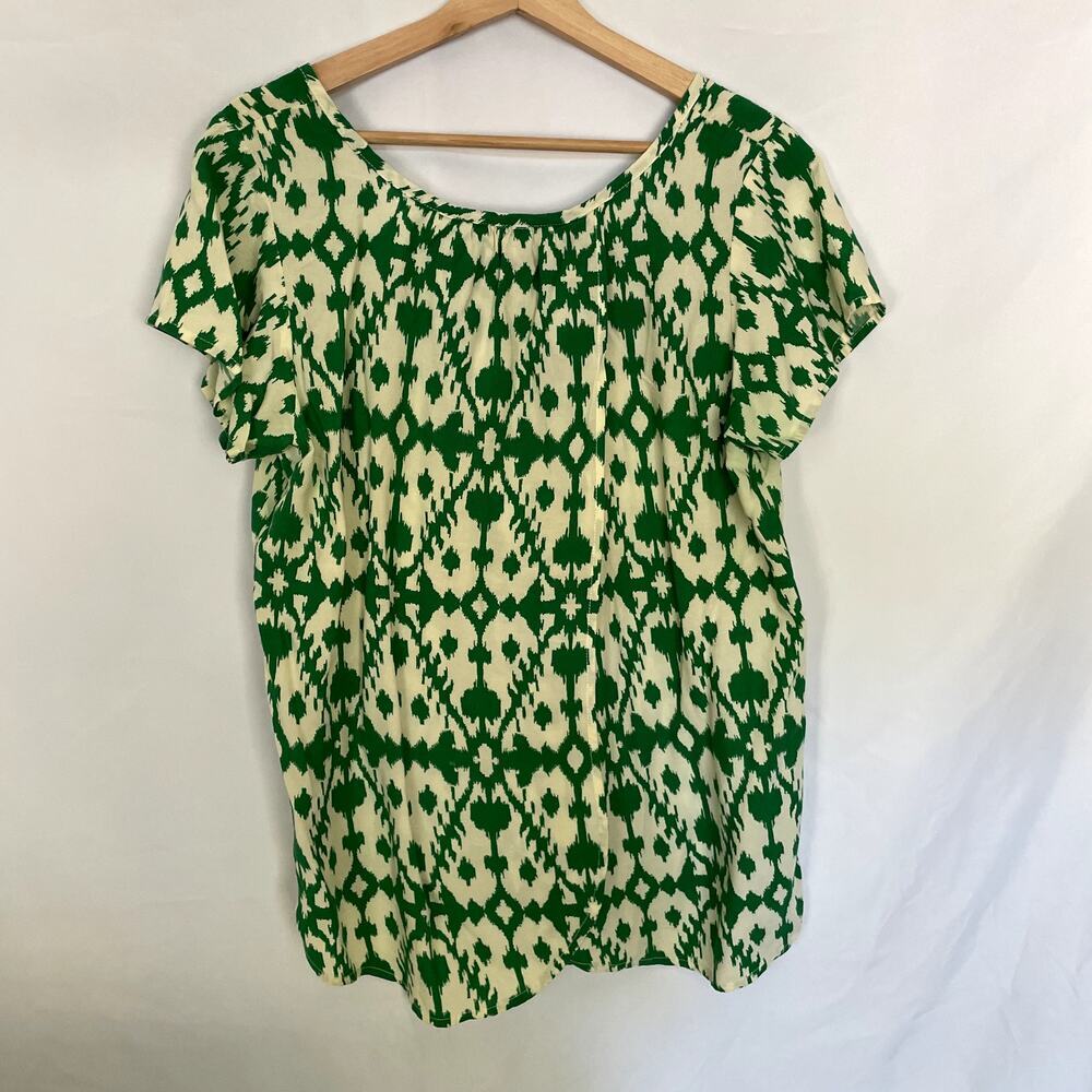 Kavu green yellow short sleeved summer blouse women's size medium crossover back - Picture 4 of 6